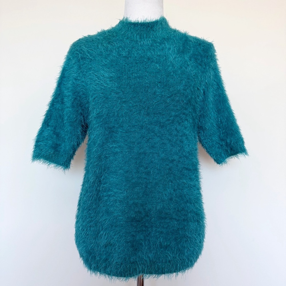 The Limited Fuzzy Turquoise Sweater Womens Size Large 3/4 Sleeves Soft Fall Blue